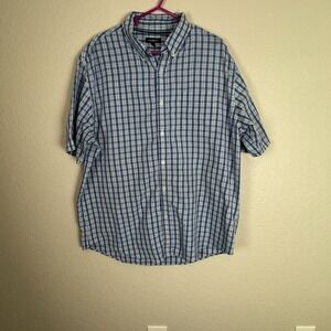 Croft Barrow Mens Button Down Shirt Blue Plaid Short Sleeve Collar Logo Size L